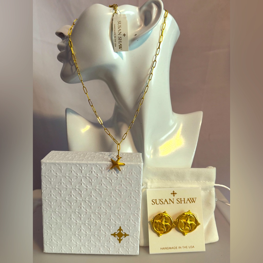 Susan Shaw Triple Plated 24 Karat Gold Starfish Necklace And Earrings